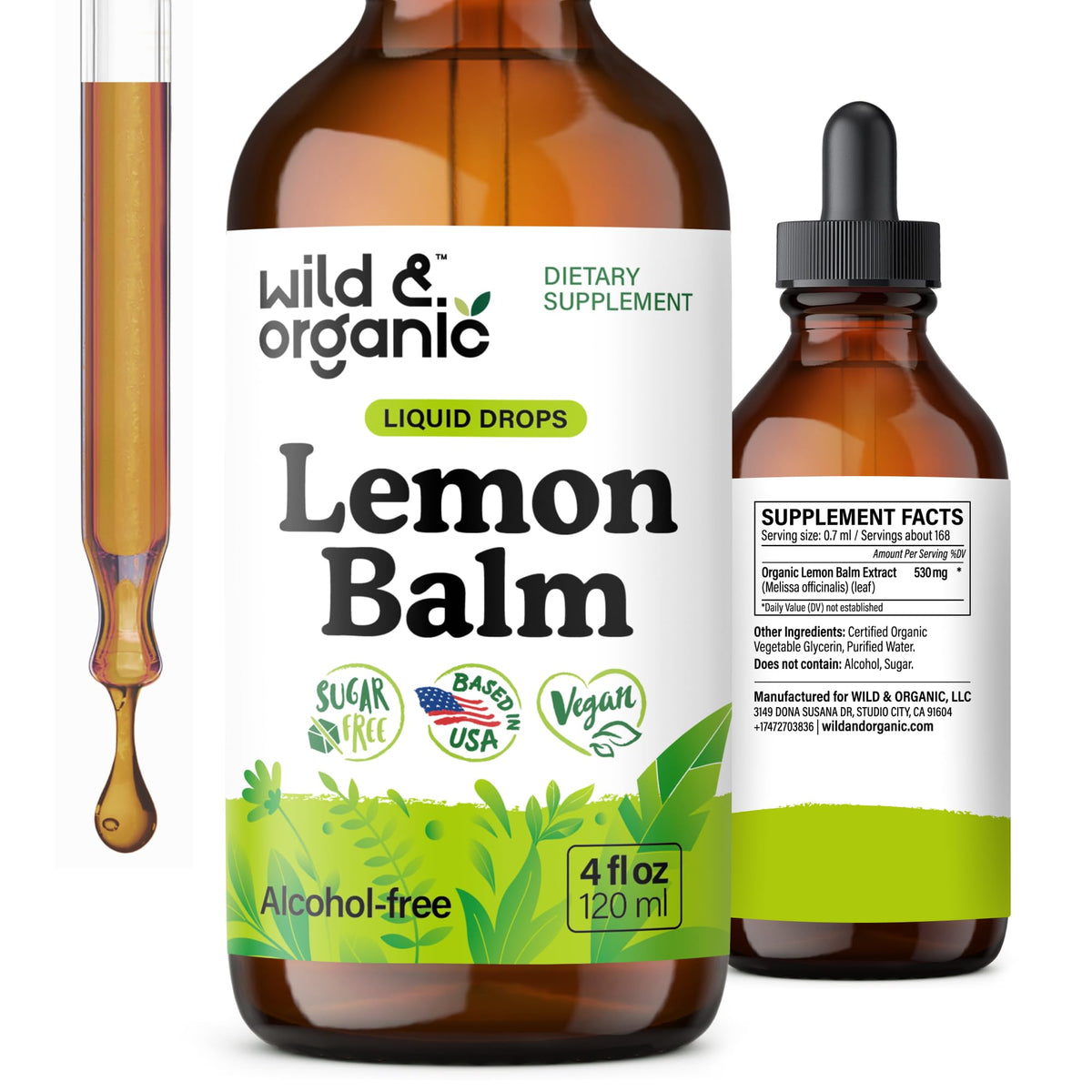 Wild & Organic lemon balm tincture bottle set for daily mood support