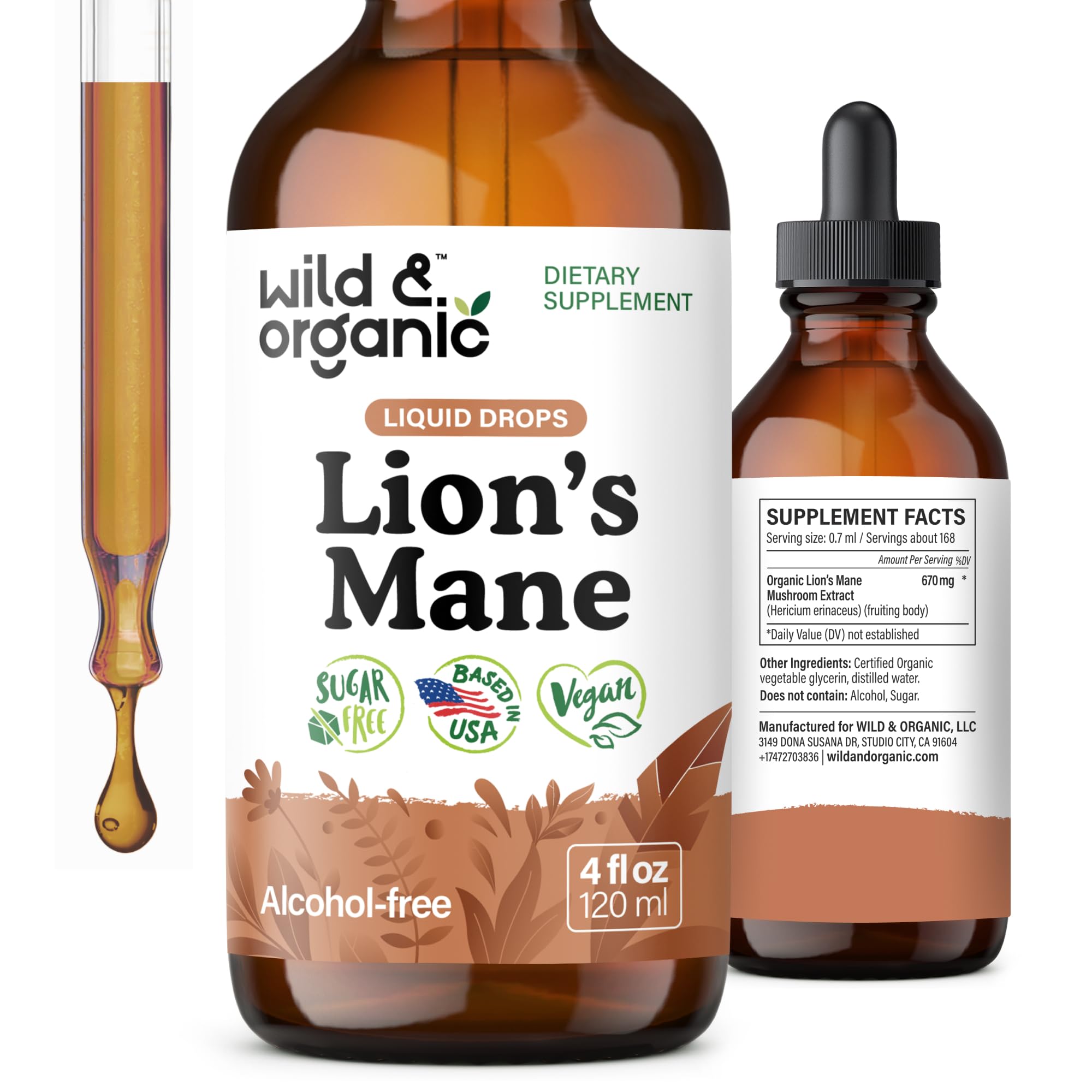 Wild & Organic Lions Mane Drops bottle for focused study sessions