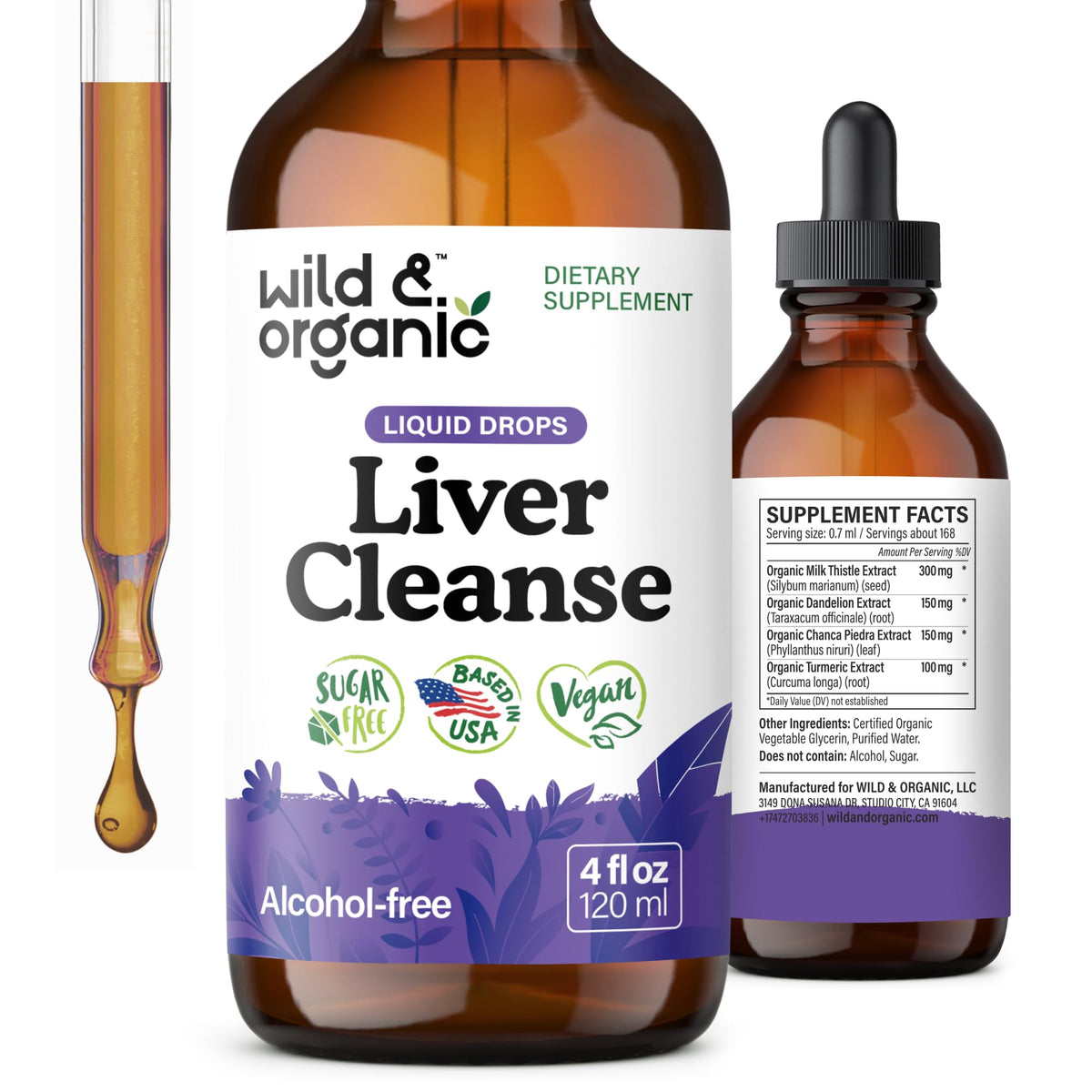 Wild & Organic liver cleanse drops bottle 4 oz for daily detox routine