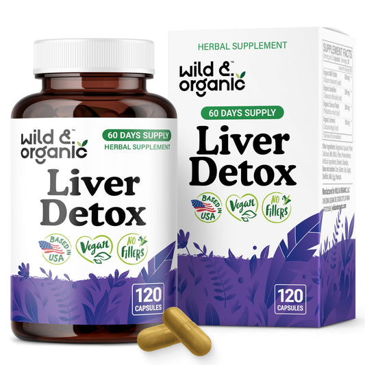 Wild & Organic Liver Detox Capsules bottle front showing vegan formula for daily wellness