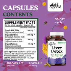 Wild & Organic Liver Detox Capsules closeup milk thistle emphasizes primary liver support ingredient