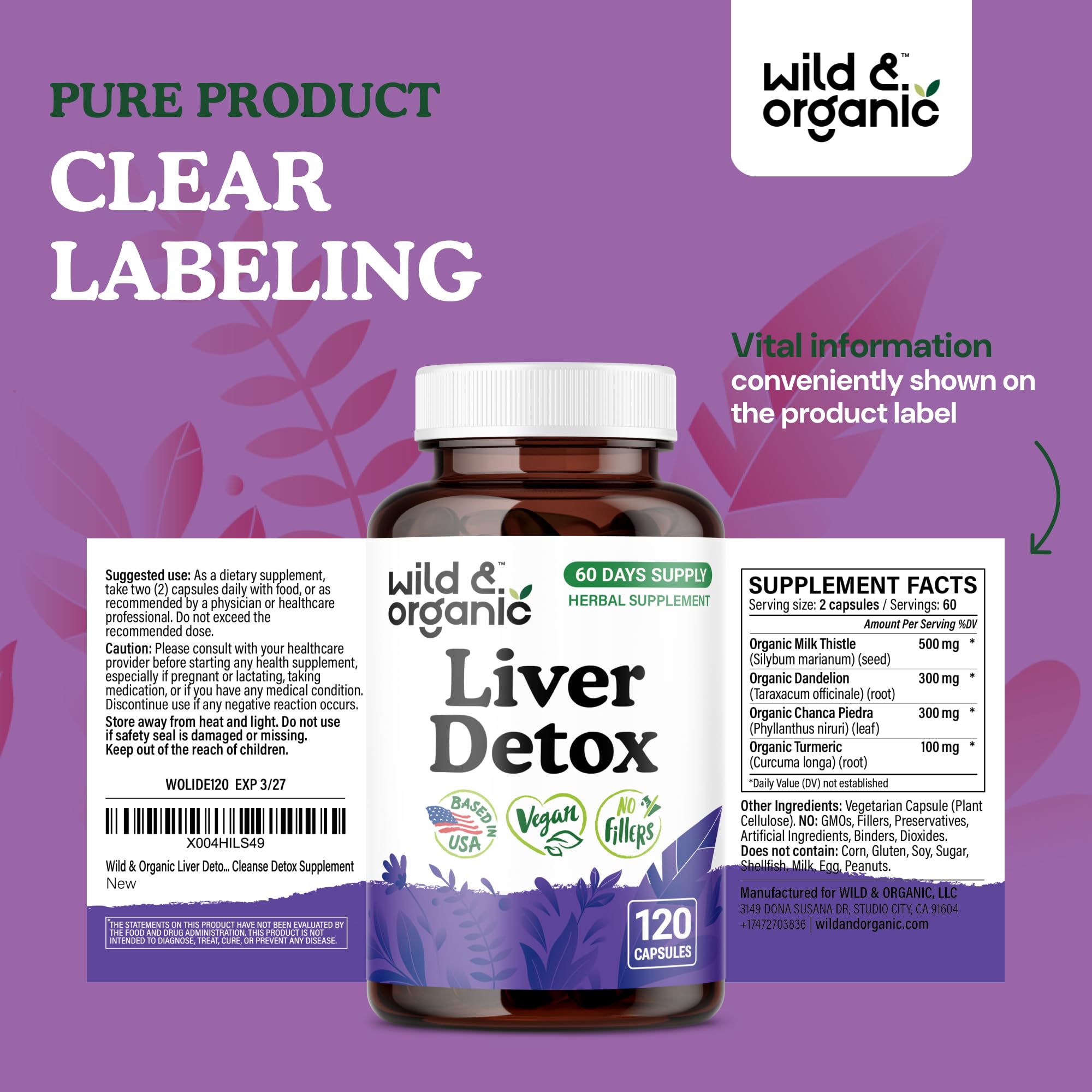 Wild & Organic Liver Detox Capsules vegan coating suggests easy-to-swallow daily use