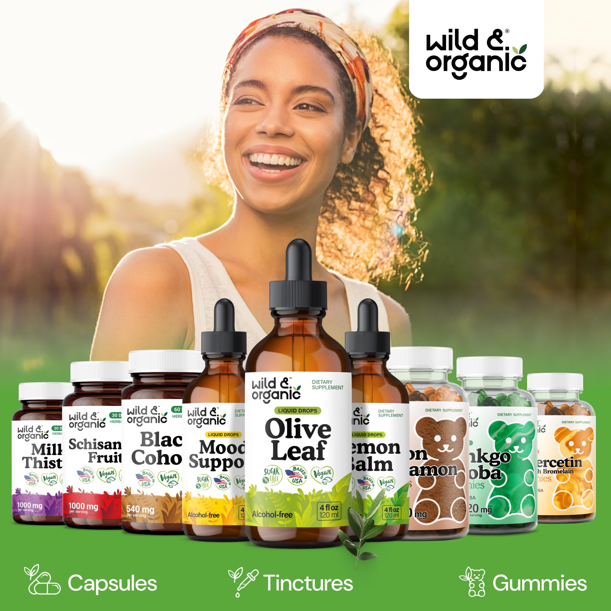 Wild & Organic olive leaf liquid extract alcohol-free base glycerin-based