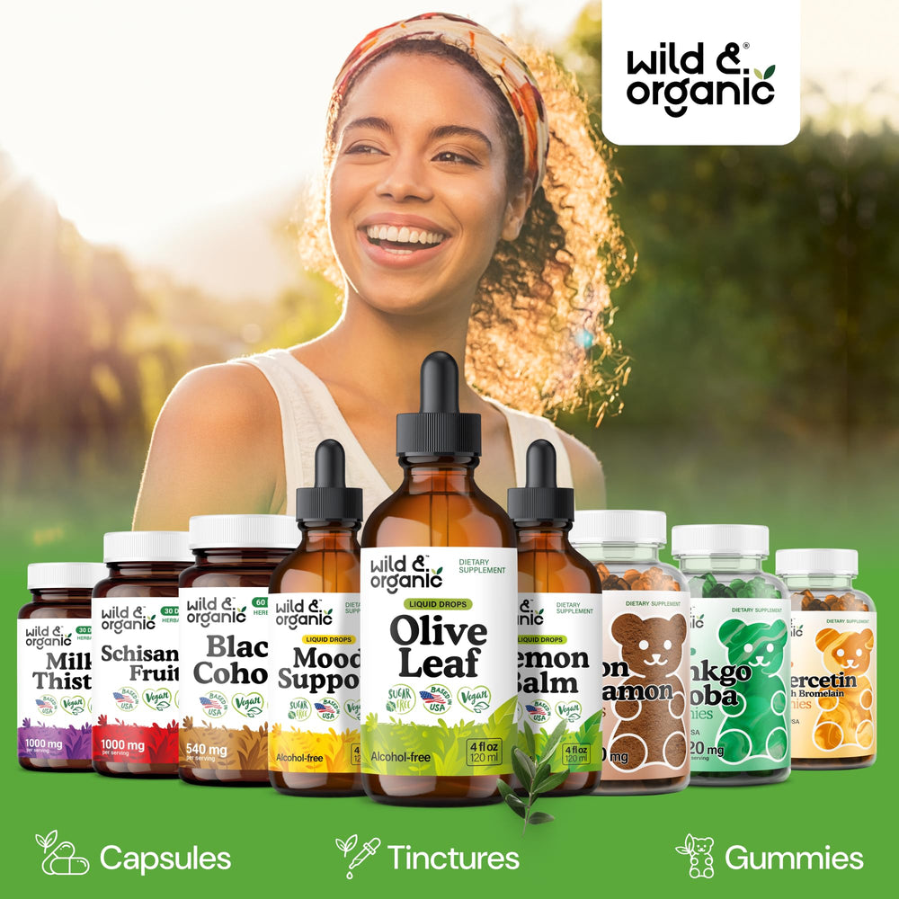 Wild & Organic olive leaf liquid extract alcohol-free base glycerin-based