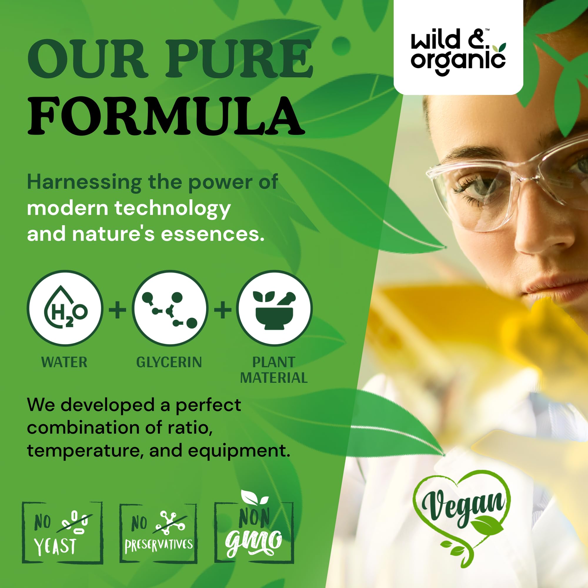 Wild & Organic olive leaf liquid extract clear liquid showcasing glycerin base