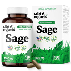 Wild & Organic Sage Capsules bottle front for daily brain support.