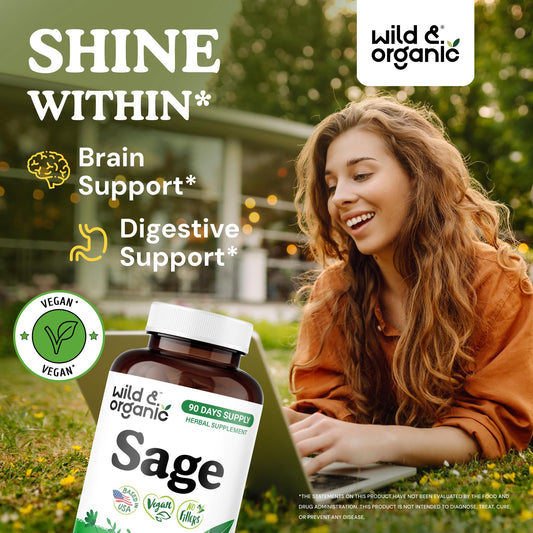 Wild & Organic sage leaves close-up highlighting natural plant source.