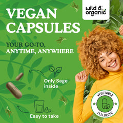 Sage capsules with plant-based coating designed for easy daily use.