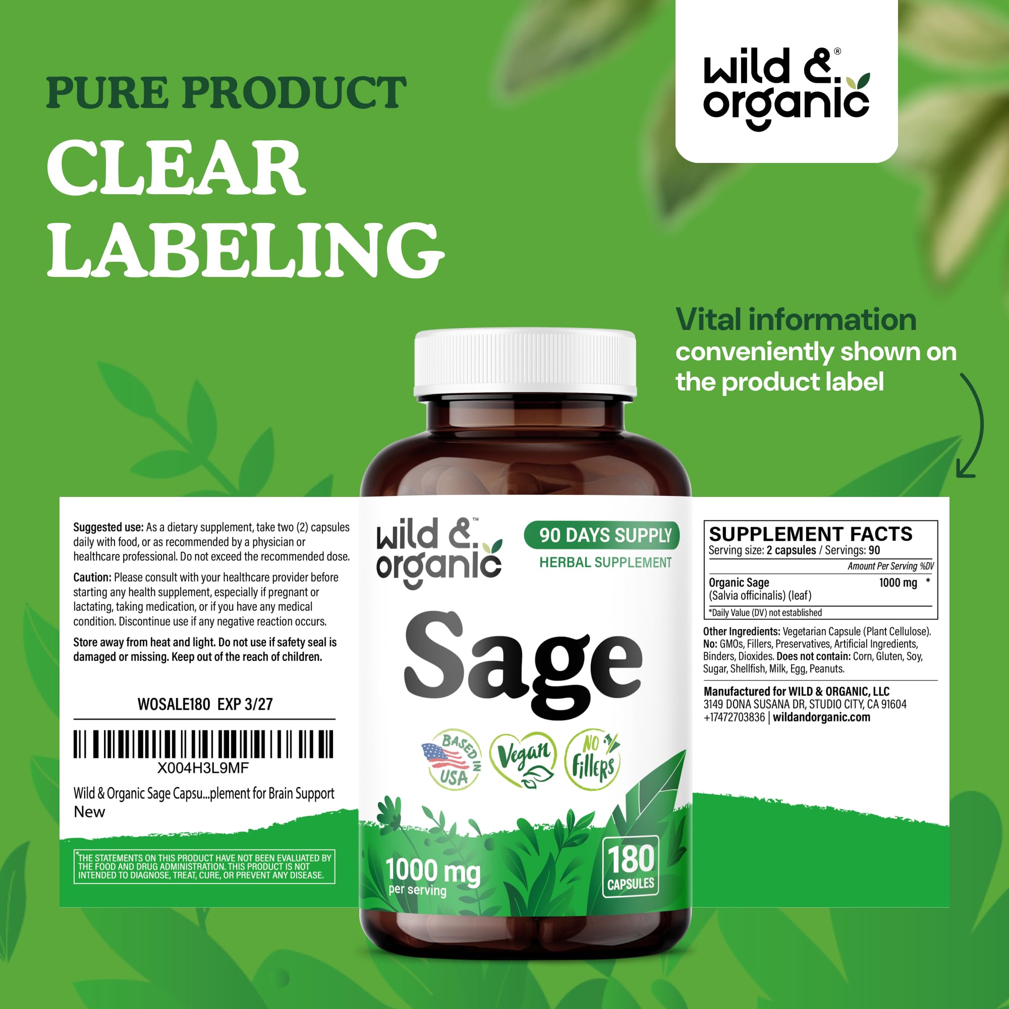 Digestive comfort potential from Wild & Organic sage capsules.