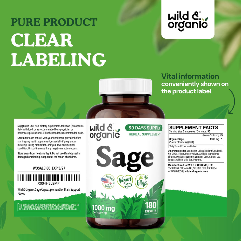 Digestive comfort potential from Wild & Organic sage capsules.