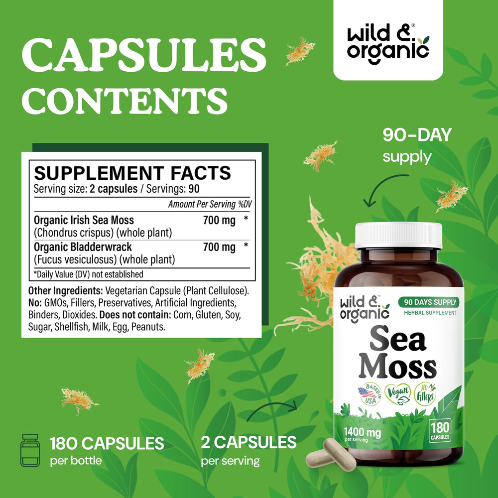 Wild & Organic Sea Moss Capsules open pack ready for daily use