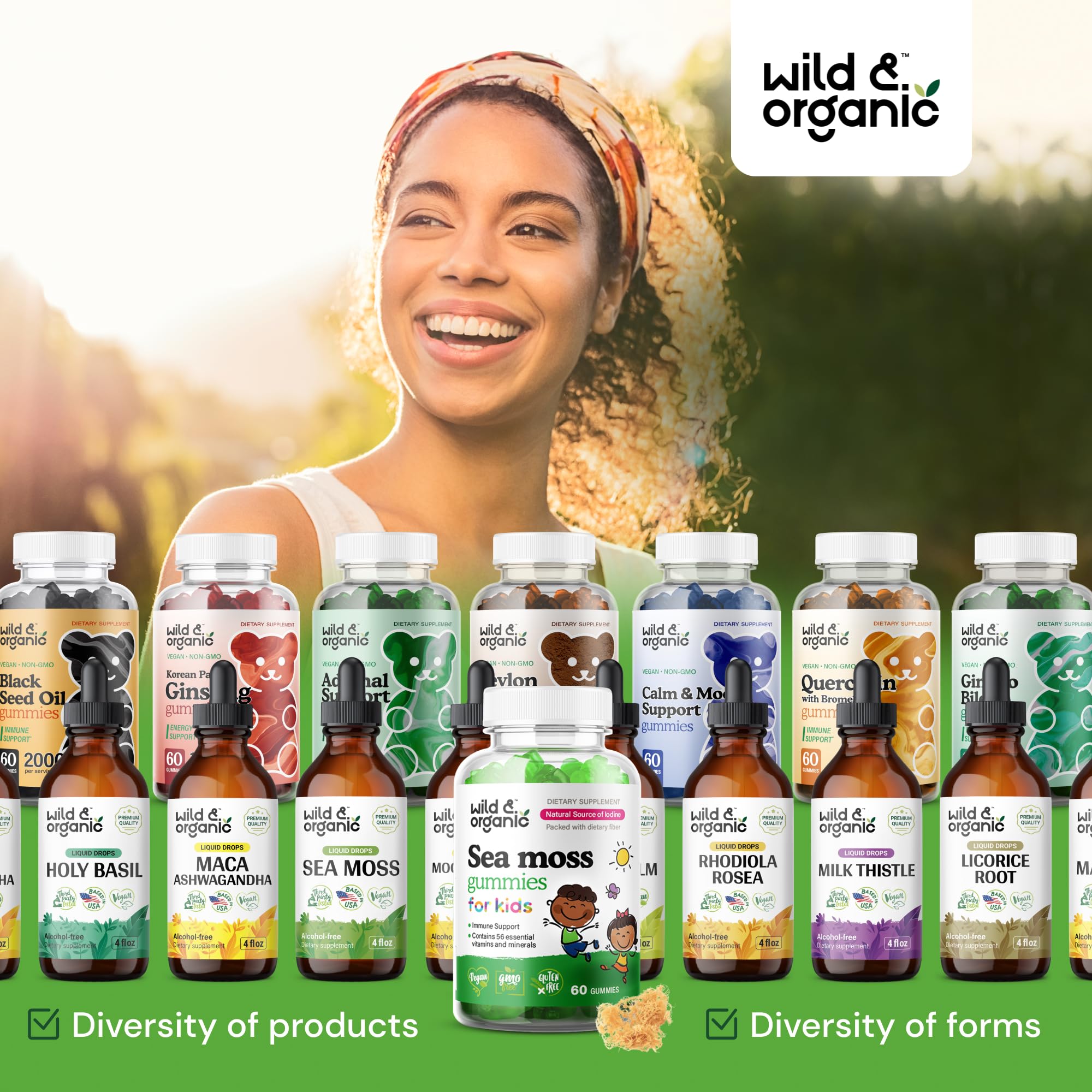 Wild & Organic Sea Moss Gummies Kids 30-day supply badge suggests consistent daily intake