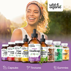 Glycerin-based base shows alcohol-free Wild & Organic skullcap tincture