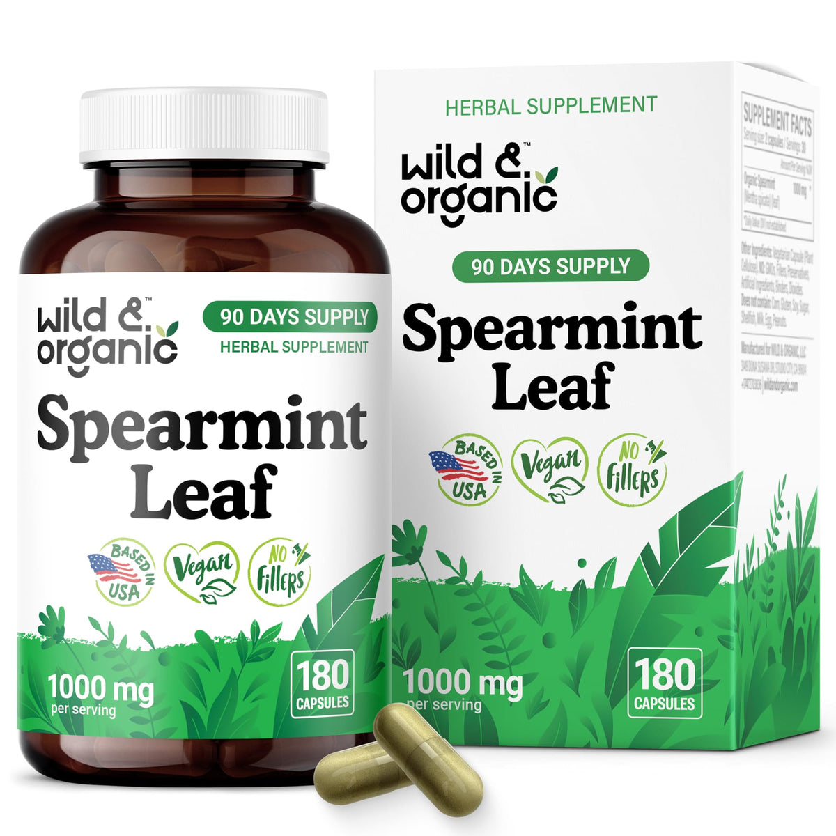 Wild & Organic Spearmint Capsules bottle front for digestive support