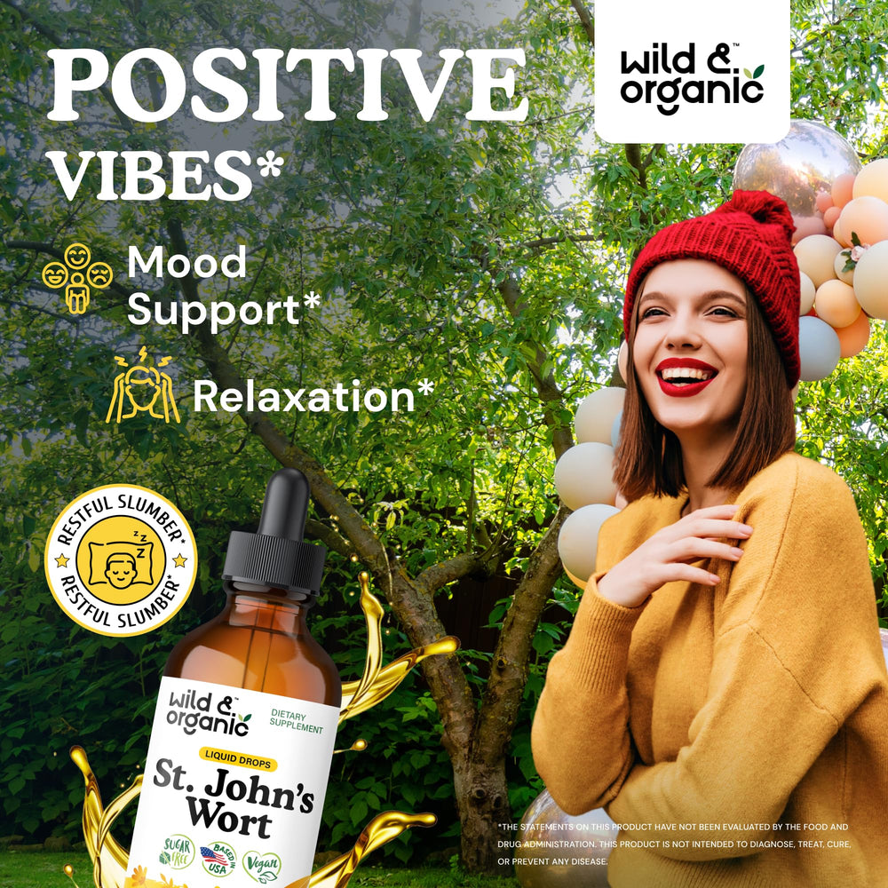 Wild & Organic St Johns Wort tincture drops pouring for easy use.