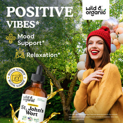 Wild & Organic St Johns Wort tincture drops pouring for easy use.