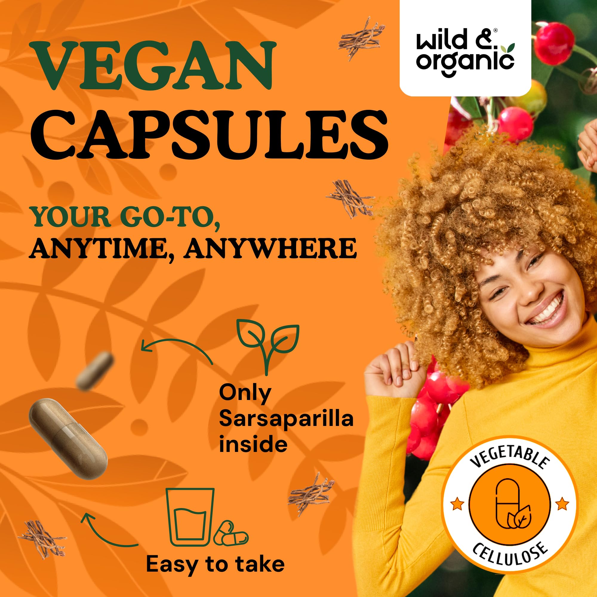 Wild & Organic vegan capsules with smooth vegetable coating.