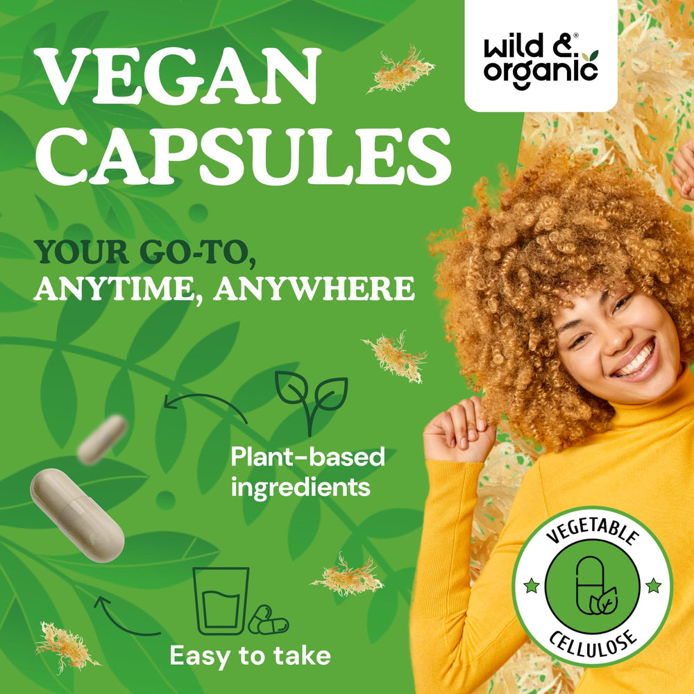 Wild & Organic vegan capsules with vegetable cellulose coating for plant based adults