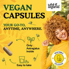 Wild & Organic vegan-friendly icon indicating plant-based capsule design