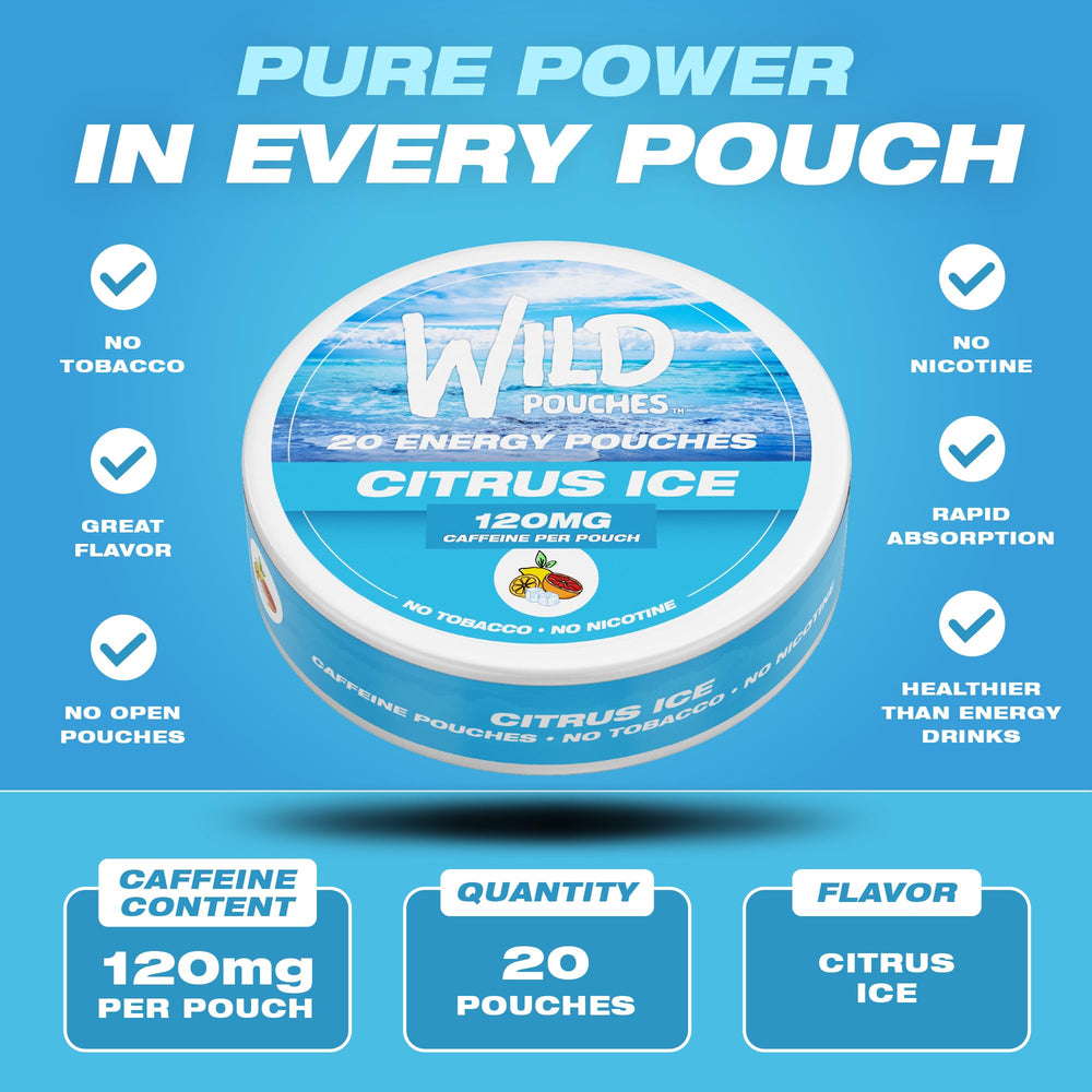 Wild Pouches Citrus Ice pouches displayed on a shelf for easy access.