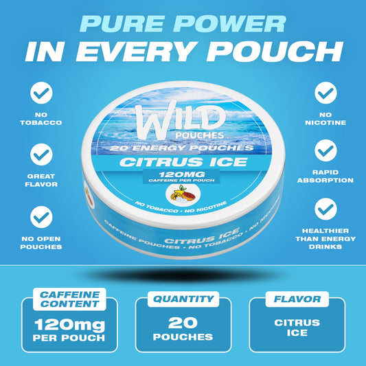 Wild Pouches Citrus Ice pouches displayed on a shelf for easy access.