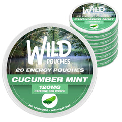 Wild Pouches cucumber mint pack front highlighting flavor for quick, on-the-go energy.