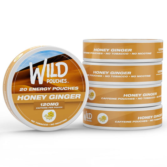 Wild Pouches honey-ginger pack with caffeine pouches for on-the-go energy.