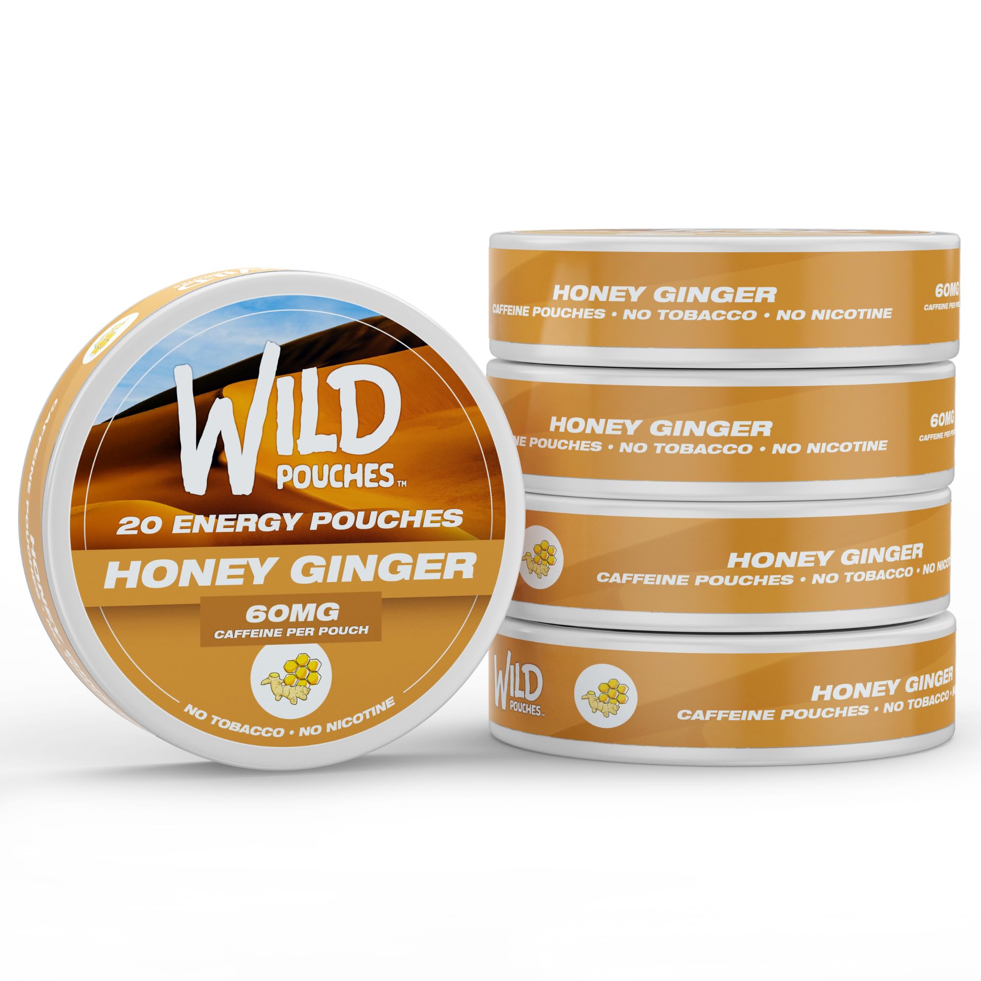 Wild Pouches Wild 5-Pack 60mg caffeine pouches honey ginger for on-the-go energy