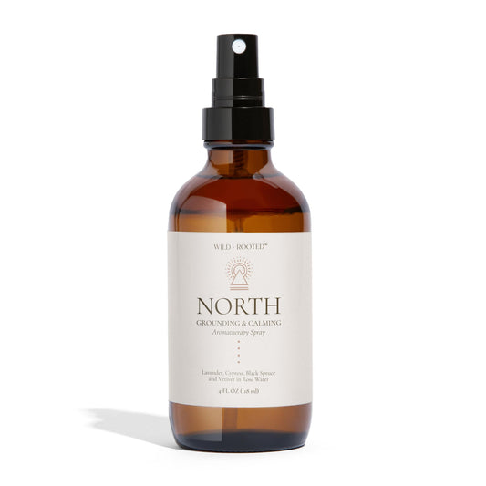 Wild + Rooted North aromatherapy spray bottle pour for immediate calm.