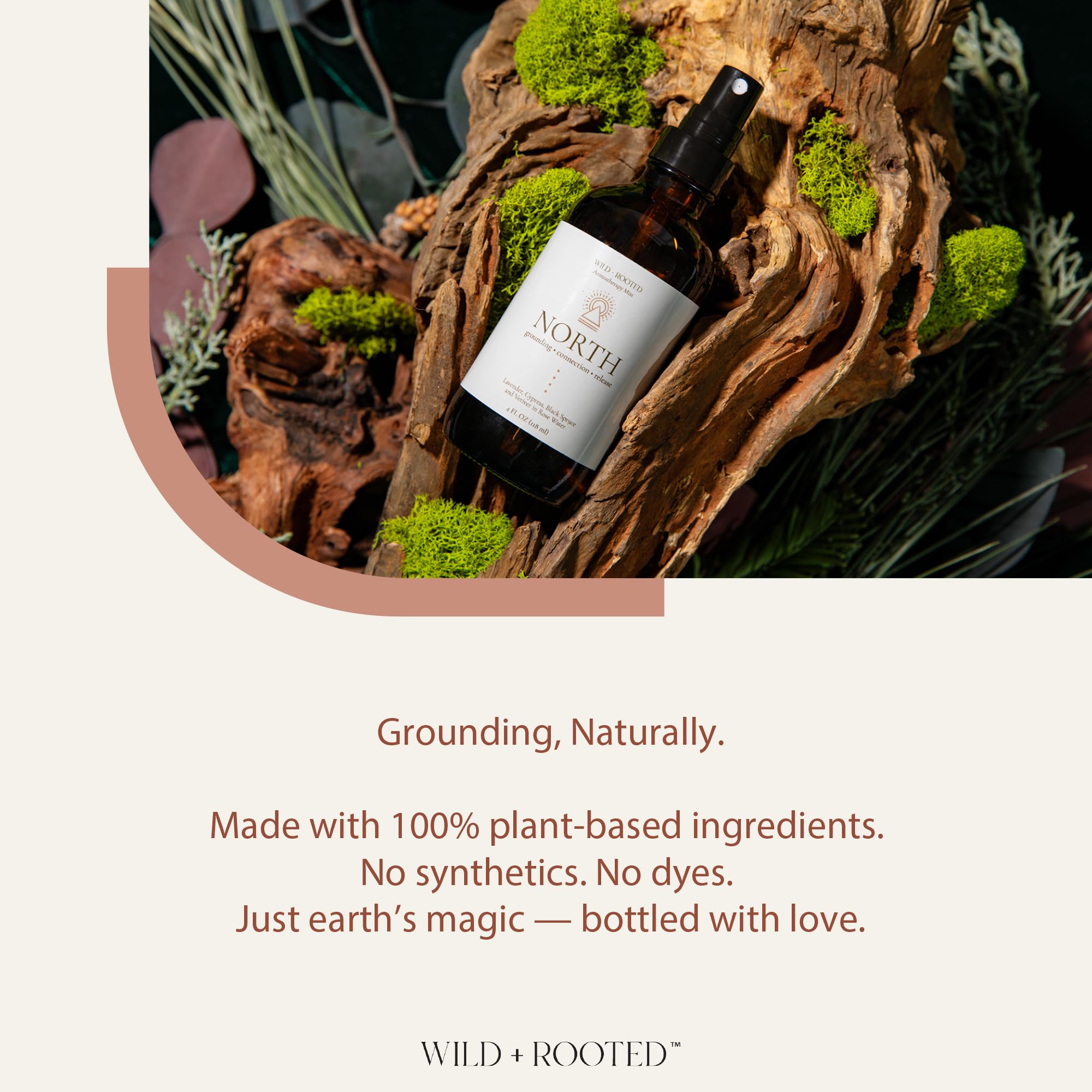 Wild + Rooted North pillow spray applied for restful grounding at night.