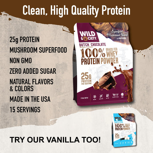 WILD SOCIETY grass-fed cows farm scene emphasizes clean, hormone-free protein.