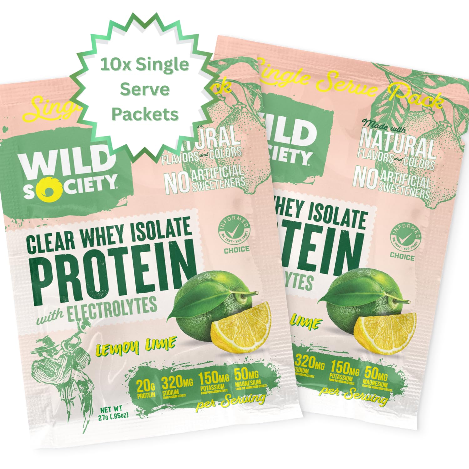 Wild Society lemon lime packet highlighting a zesty, sugar-free protein option after training
