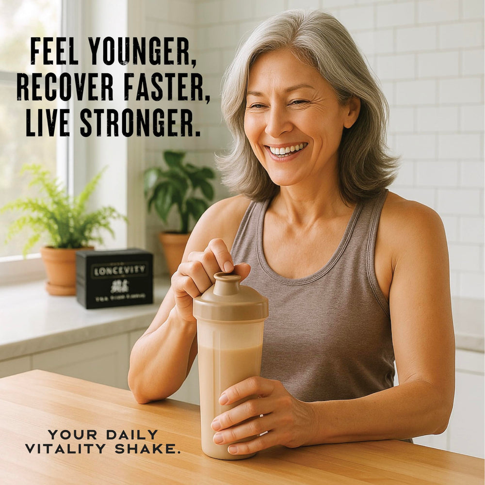 Wild Society Longevity Shake ready-to-use cup emphasizes grab-and-go vitality.