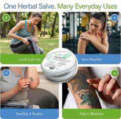 Wild Castle DNA Organics Comfrey Salve 2oz jar front for quick use.