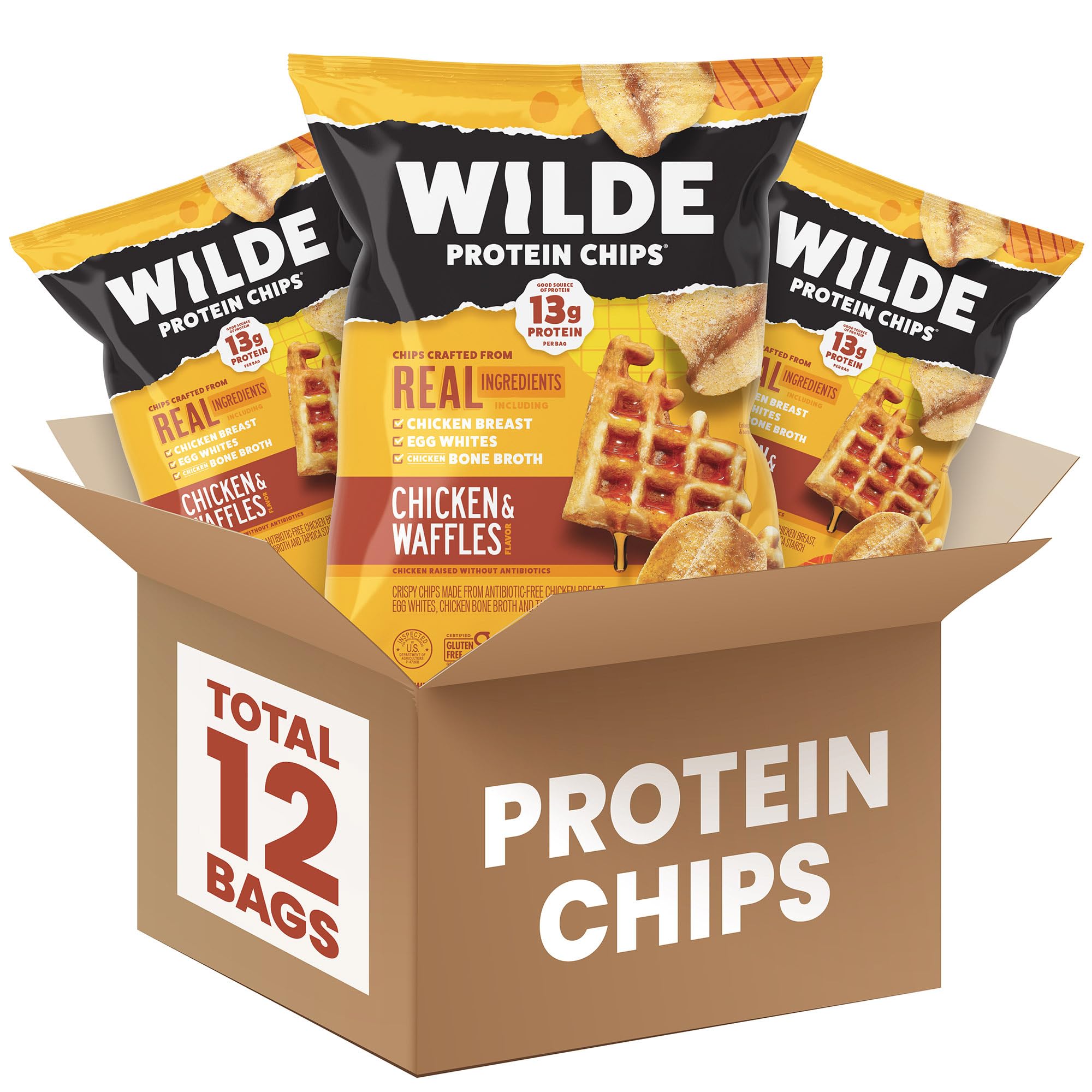 WILDE Chips Chicken & Waffles pack for keto-friendly, high-protein snacking