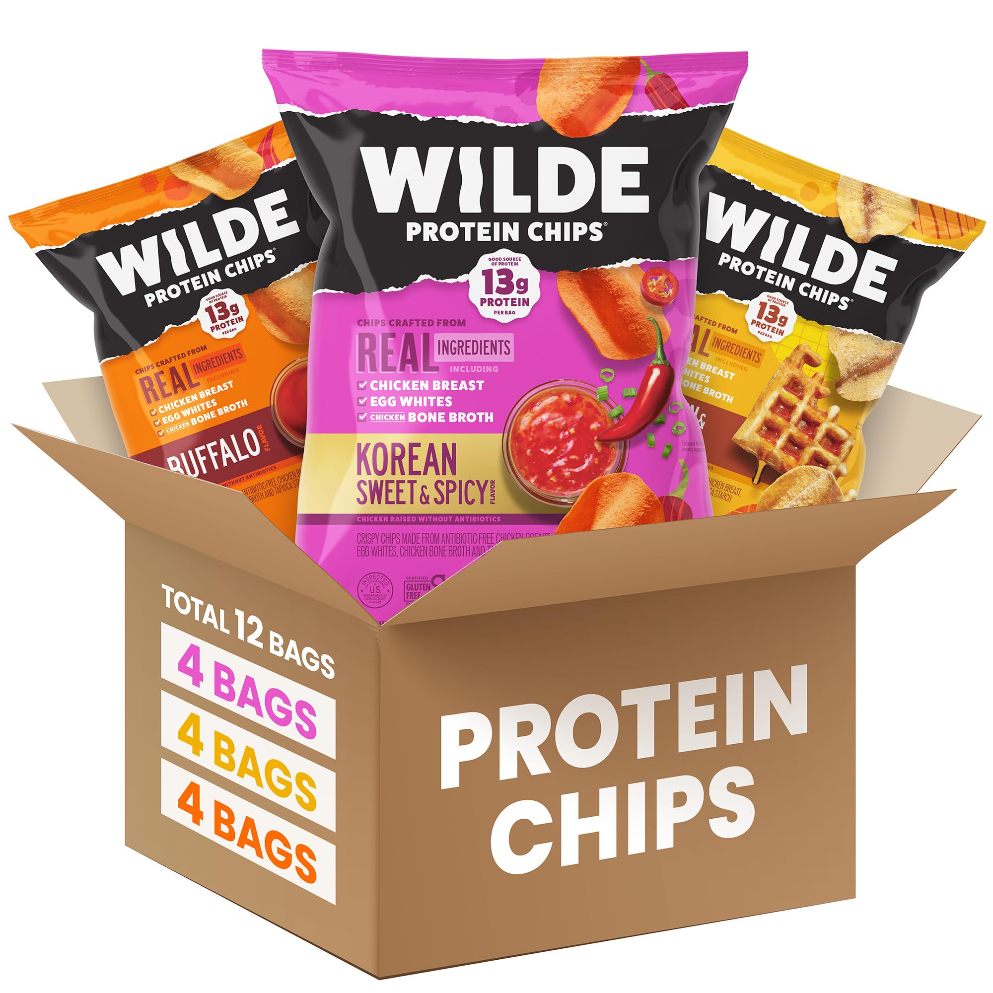 WILDE Protein Chips Buffalo bag, a high-protein keto-friendly snack for on-the-go