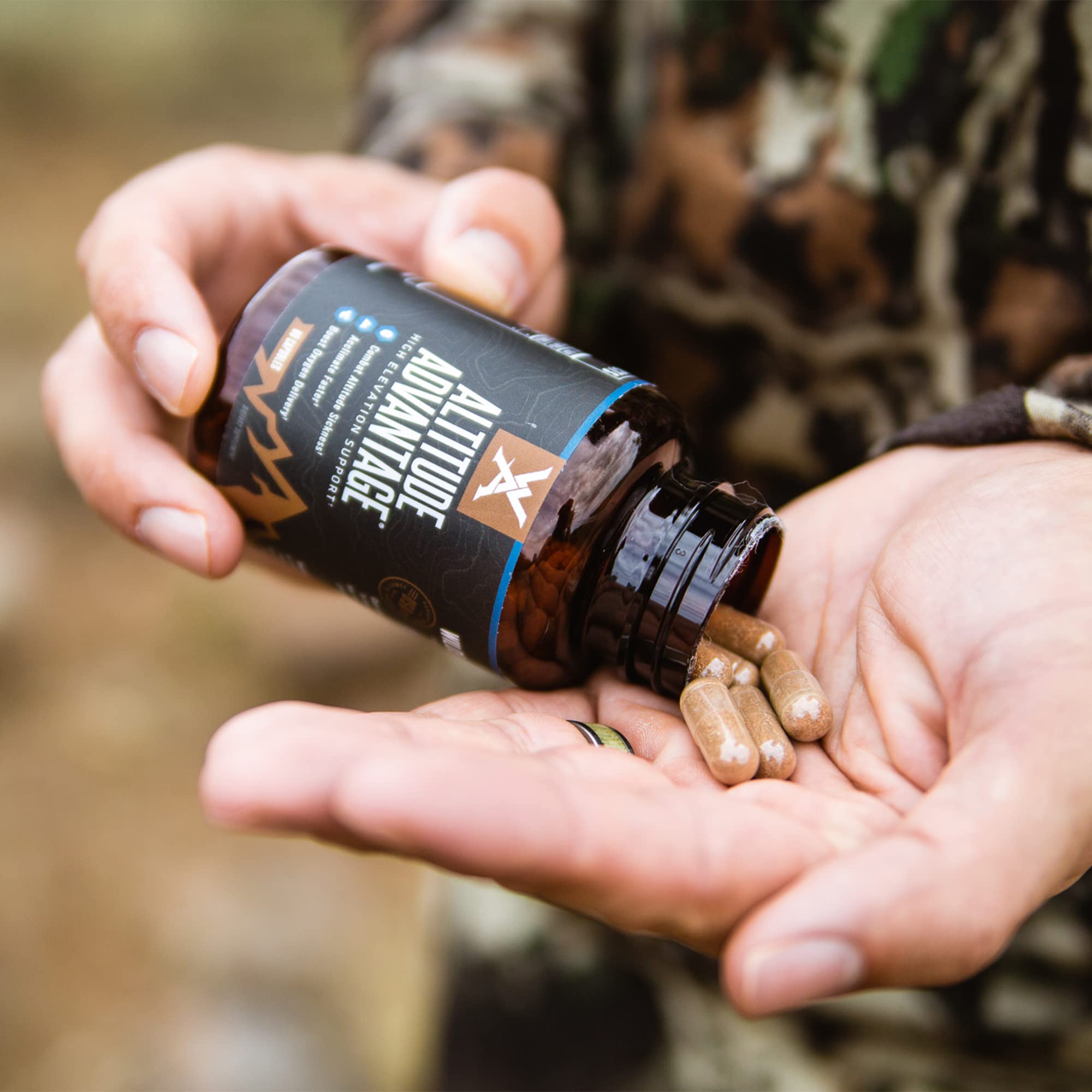 Close-up of Wilderness Athlete Altitude Advantage capsules highlighting botanical blend