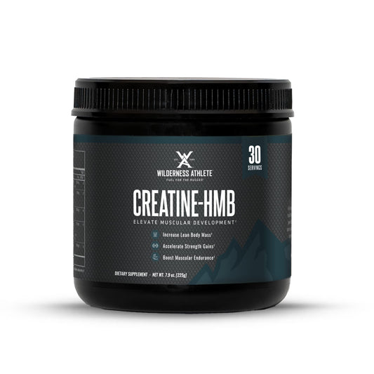Wilderness Athlete Creatine HMB powder bottle: high-quality formula for lean muscle support.