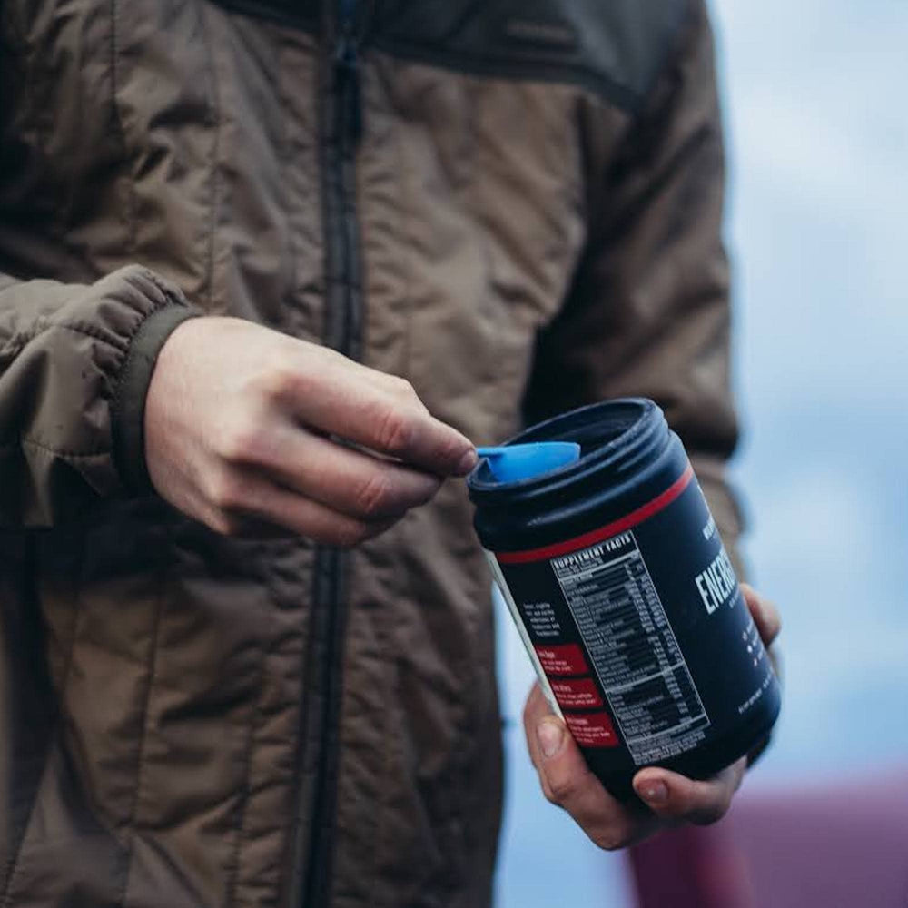 Wilderness Athlete Energy & Focus cherry limeade label closeup showing natural caffeine