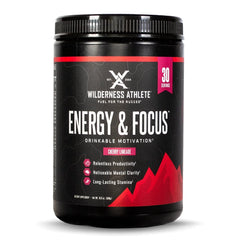 Wilderness Athlete Energy & Focus cherry limeade tub front, convenient pre‑workout option
