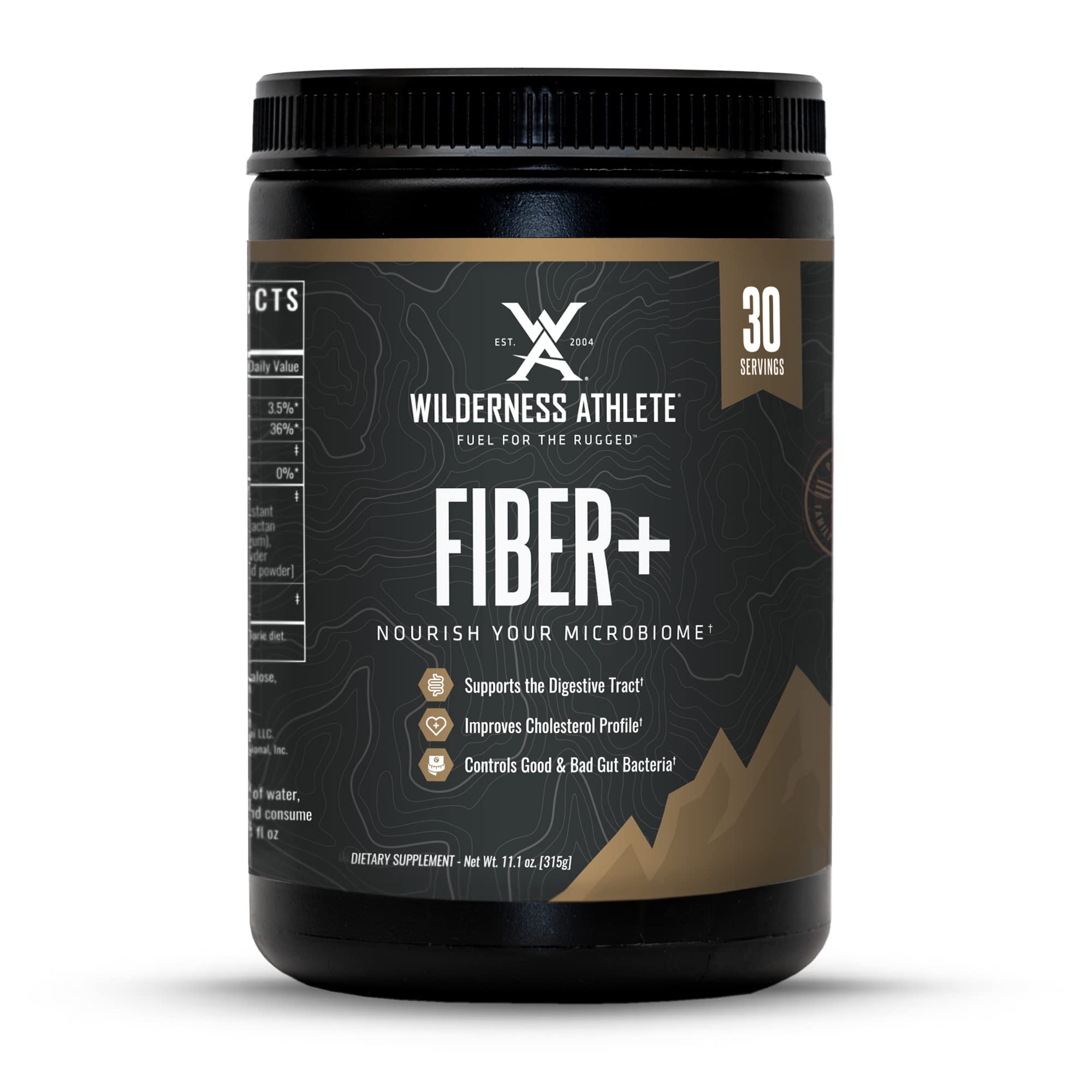 Wilderness Athlete Fiber+ tub with scoop highlights daily fiber support