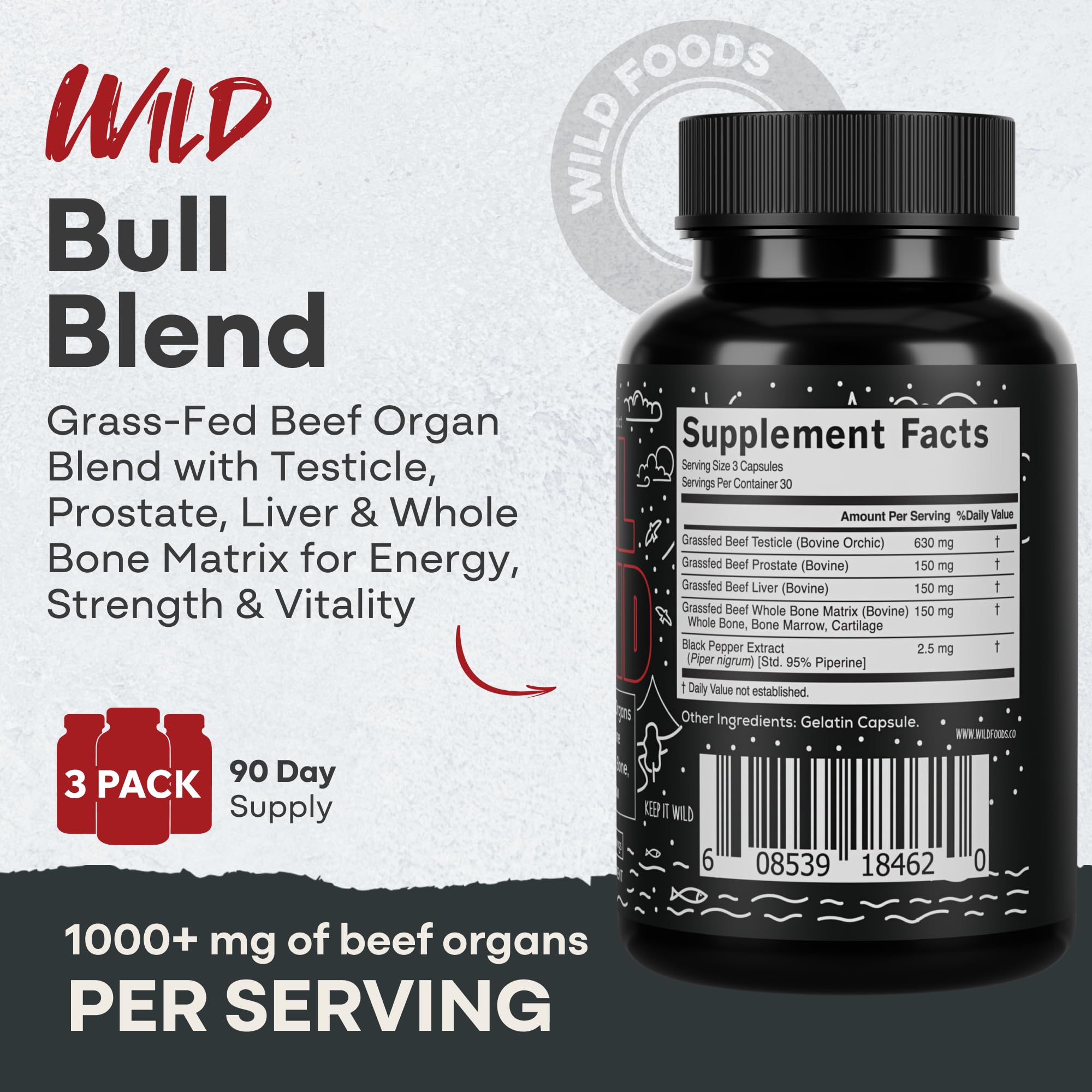 Wild Foods beef liver capsules close-up, rich in essential vitamins and minerals