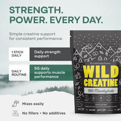 Wild Foods Creatine packets on-the-go next to a bottle.
