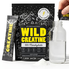 Wild Foods Creatine stick-pack front view for quick muscle support.
