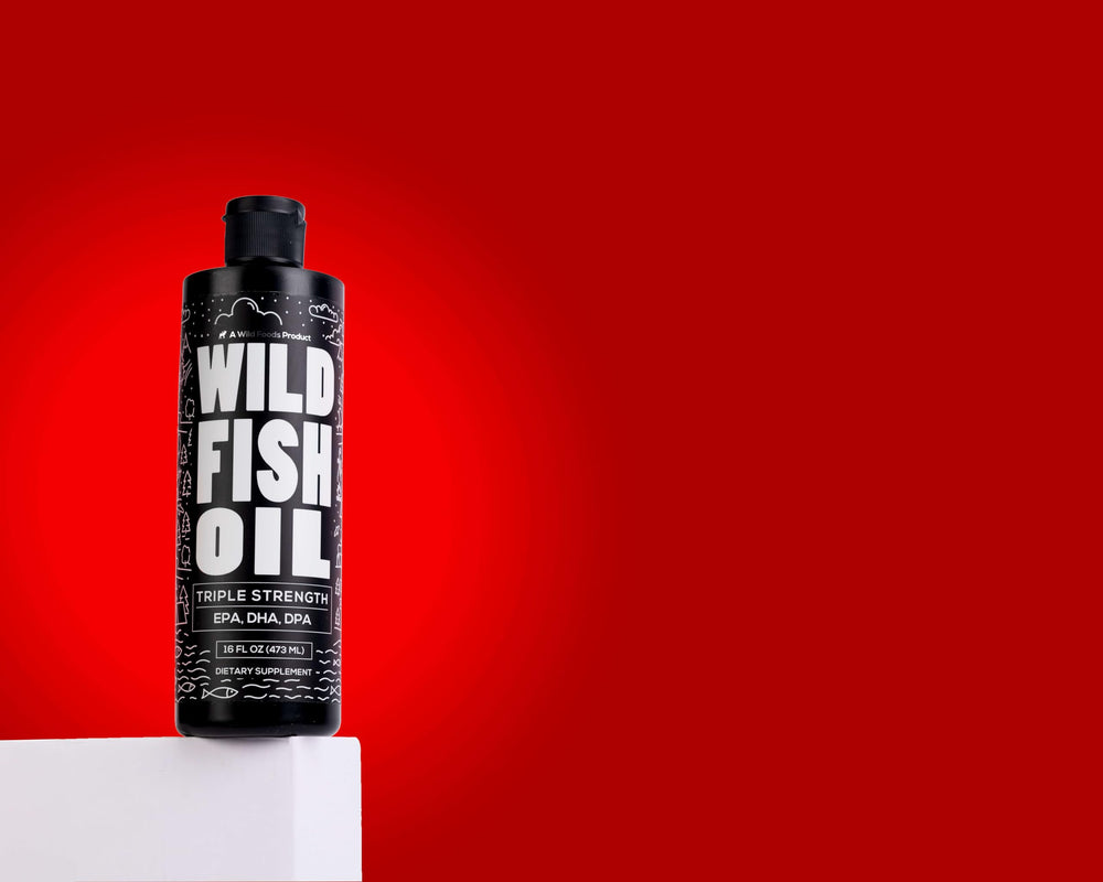 Wild Foods Liquid Omega-3 Lemon glass with oil drops and freshness cue