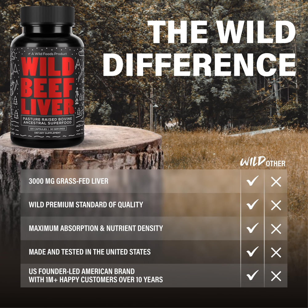 Wild Foods USA-made badge on liver capsules box.