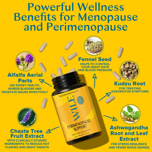 WILE menopause capsules closeup emphasizes easy daily dosing for sleep and mood support.