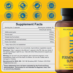 WILE menopause herbal blend ingredients showcase adaptogens for holistic menopause wellness.