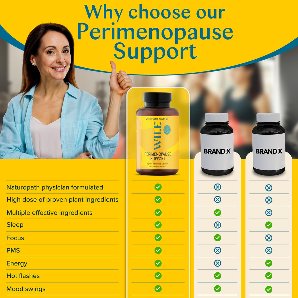 WILE menopause night sleep scene conveys a tranquil evening routine with capsules.