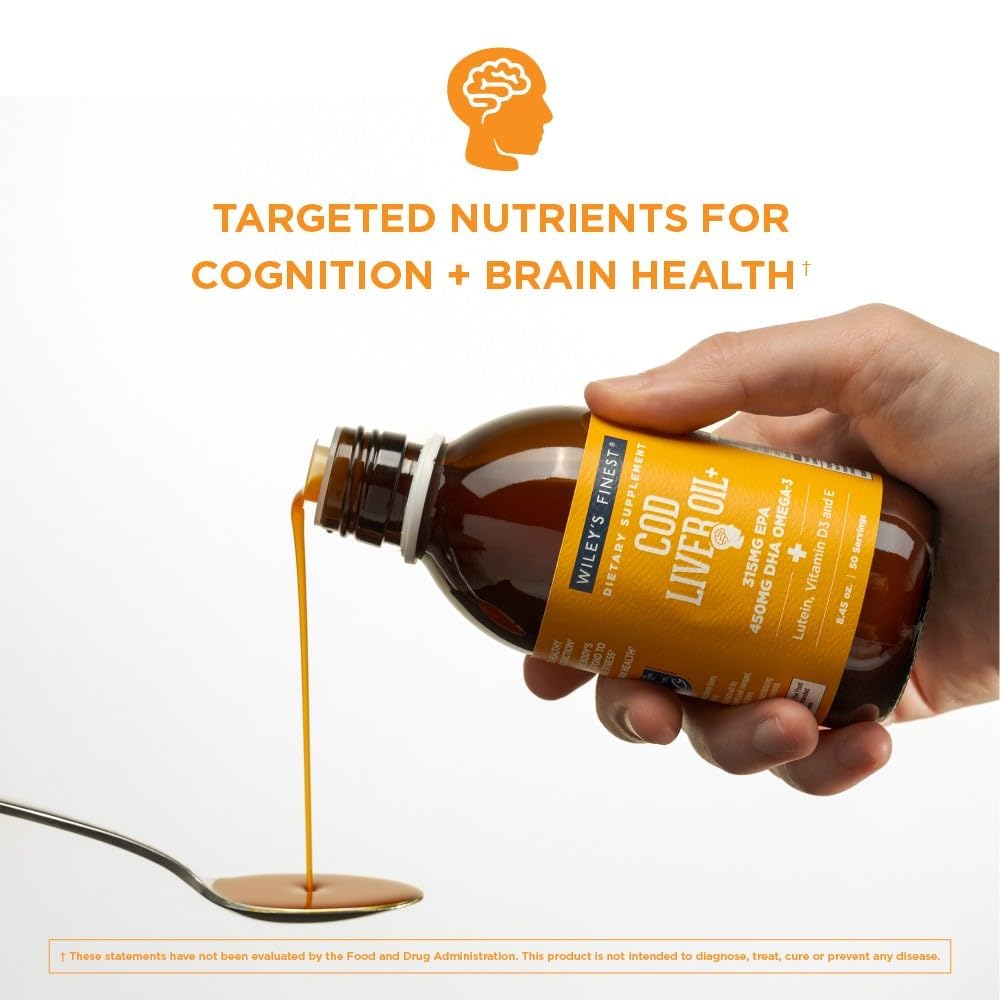 Wiley's Finest cod liver oil orange liquid pour captures aroma and smooth texture